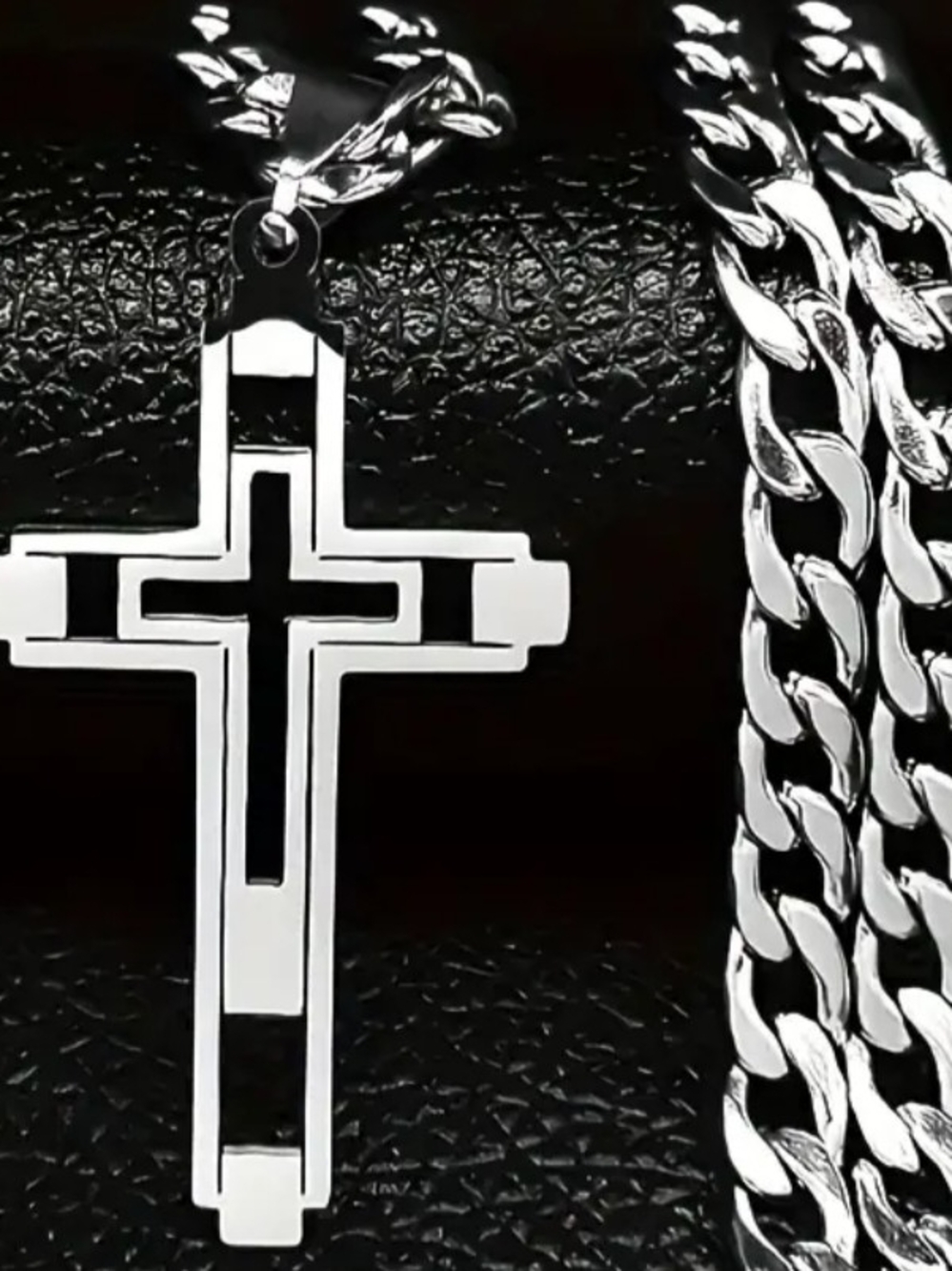 Men's Silver Cross Pendant Necklace - Stainless Steel Chain